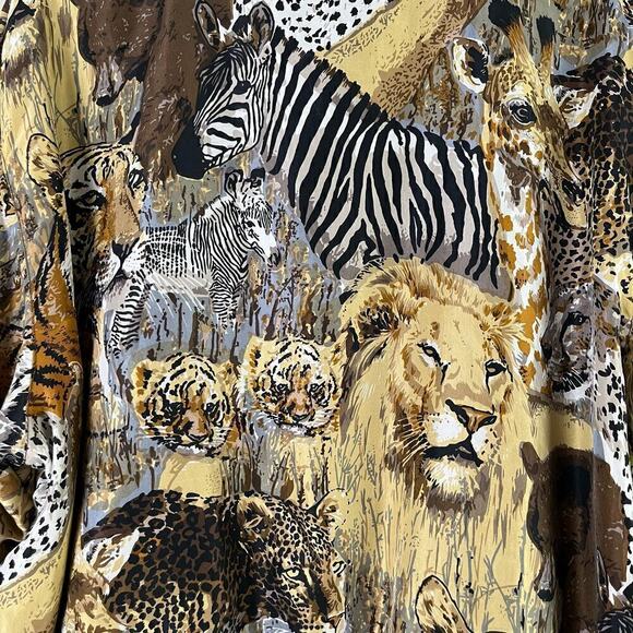 Vintage 80s Atlantic Beach 100% Silk Safari Animal Lightweight Bomber Jacket, XL - Picture 11 of 15